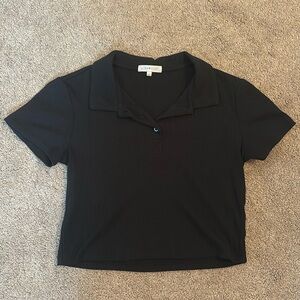 Ultra Flirt Black Cropped and Collared T Shirt